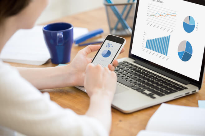 Pessoa com acesso a um software de gestão Análise de dados e desempenho em um software de gestão