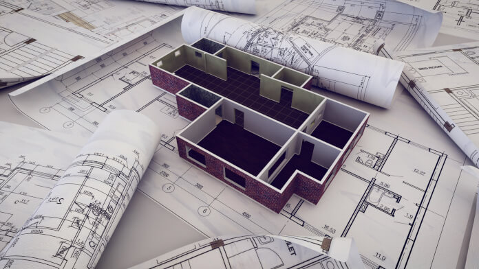 Projeto em 3D de uma construção em desenvolvimento